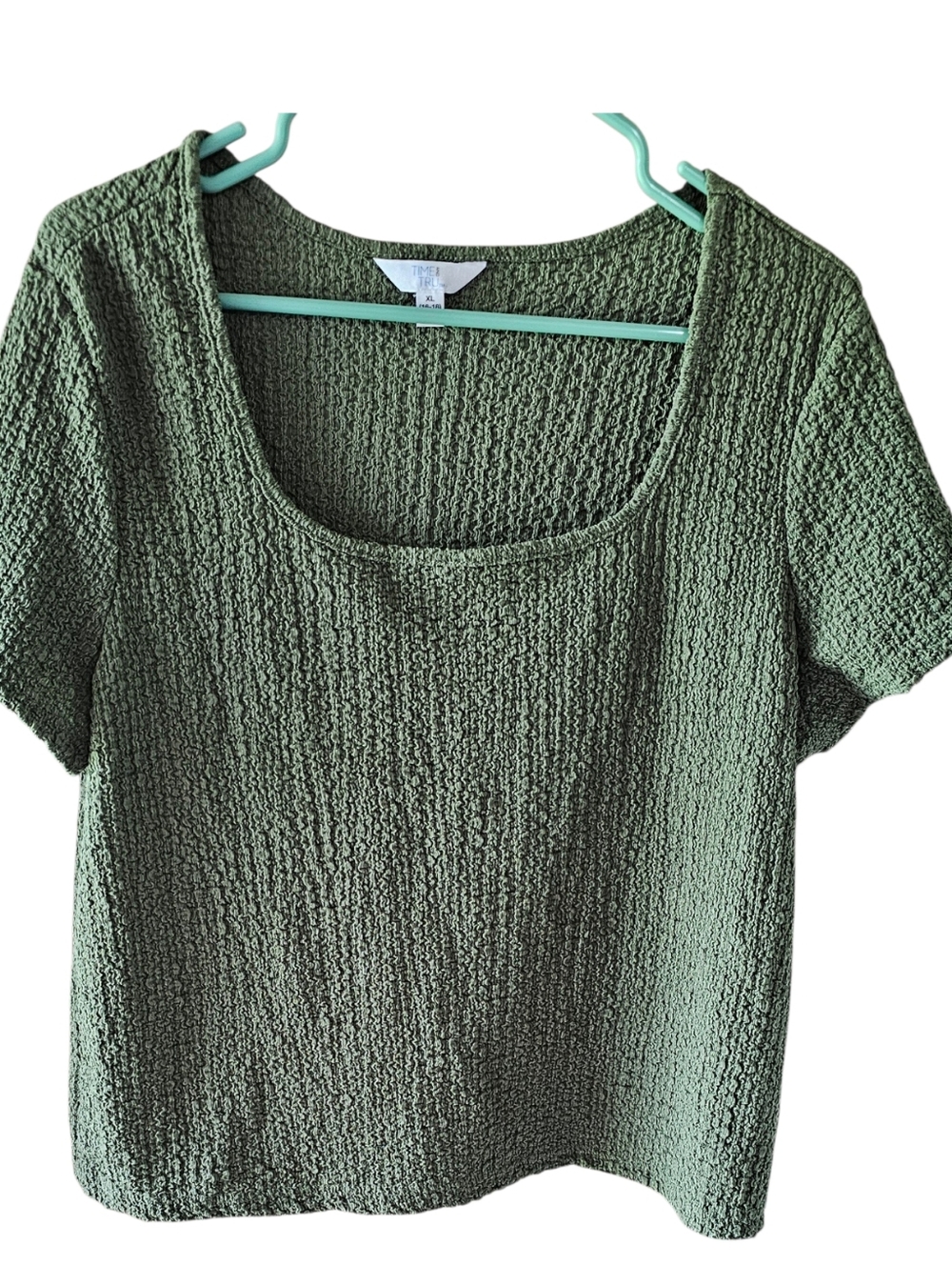 Time and Tru Olive Green Square Neck Pucker Tee - Size XL